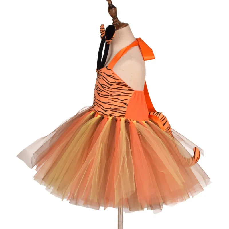 Baby Girls Halloween Animal Cosplay Costume | Kids Forest Theme Giraffe, Cow, Tiger, Leopard, Zebra Tutu Dress | Birthday & Party Outfit