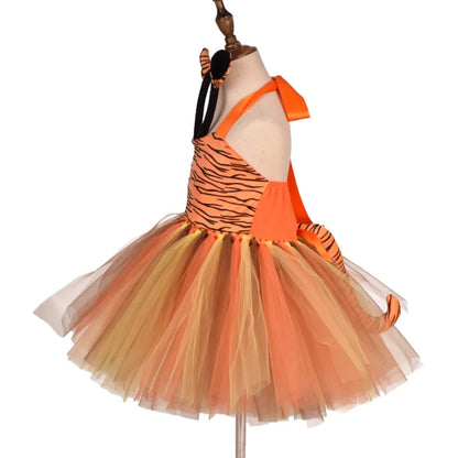 Baby Girls Halloween Animal Cosplay Costume | Kids Forest Theme Giraffe, Cow, Tiger, Leopard, Zebra Tutu Dress | Birthday & Party Outfit