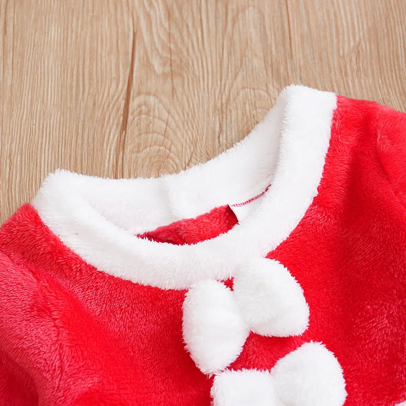 Christmas Baby Girl Outfit | Newborn Bow Flannel Dress + Hat | Soft Long Sleeve Winter Clothes 0–18 Months