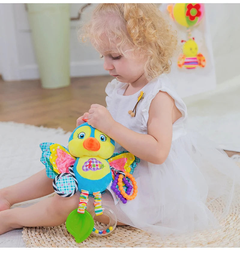Soft Infant Crib & Stroller Mobile Hanging Rattle – Cute Stuffed Animal Baby Toys | Educational Hand Grip Toy for Brain Development