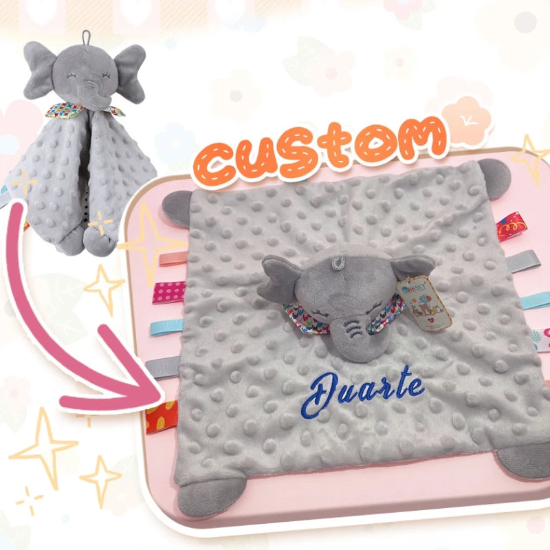 Personalised Baby Elephant Security Blanket – Organic Cotton Comforter with Silicone Teether | Newborn Infant Snuggle Toy & Baby Shower Gift