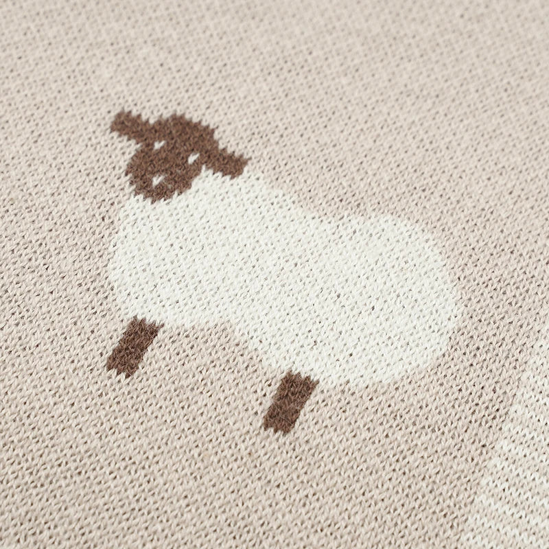 Infant Baby Cotton Blanket 90x70cm – Soft Sleepsack & Swaddle Quilt with Cute Cartoon Sheep | Newborn Boy & Girl Bedding Plaid for Crib & Stroller