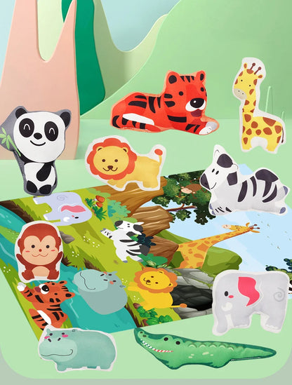 Baby Montessori Soft Car Toy with Map Game Mat & Cloth Book – Sensory Training & Educational Toy Storage Bag for Toddlers