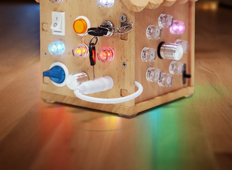 Montessori Busy House – Educational Wooden Activity Toy with Light Switches, Buttons & Music for 3-Year-Old Boys & Girls, Hands-On Learning Gift