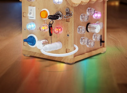 Montessori Busy House – Educational Wooden Activity Toy with Light Switches, Buttons & Music for 3-Year-Old Boys & Girls, Hands-On Learning Gift