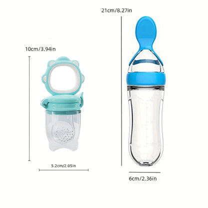 9pcs Baby Feeding Cutlery Set – Silicone Feeding Bottle with Spoon & Suction Cup, 2 Fruit Feeders & 6 Nipples (S/M/L) | Infant Weaning Essentials