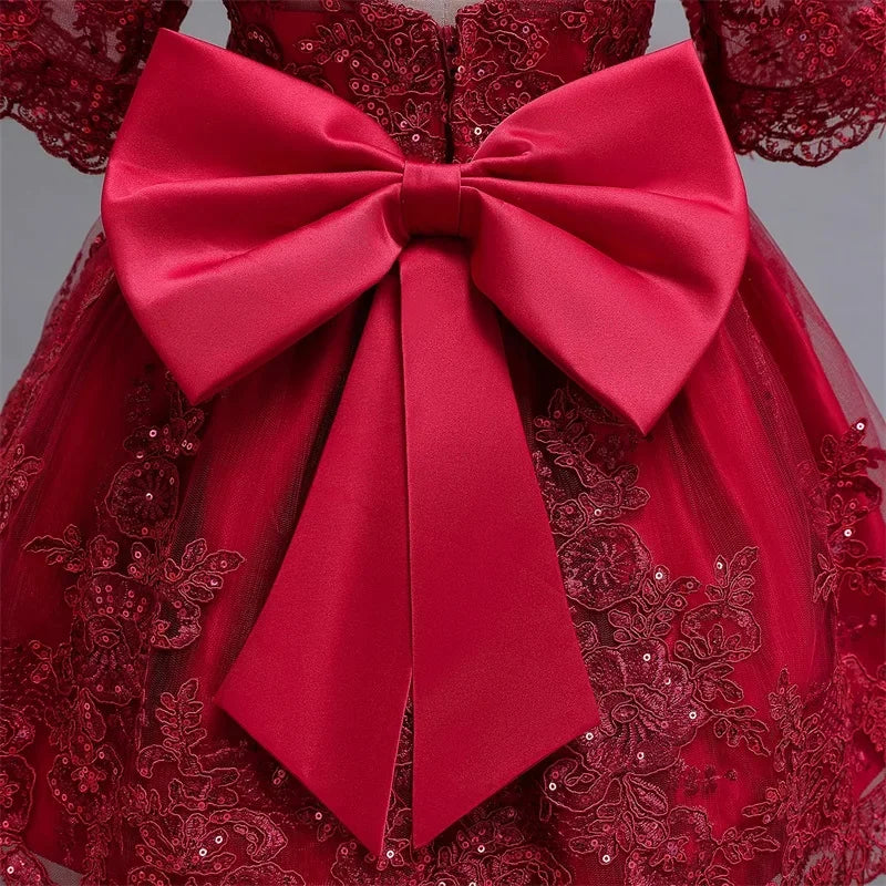 Baby Girl Christmas Dress | Toddler Long Sleeve Lace Tutu Princess Gown | 1st Birthday, Wedding & Party Outfit