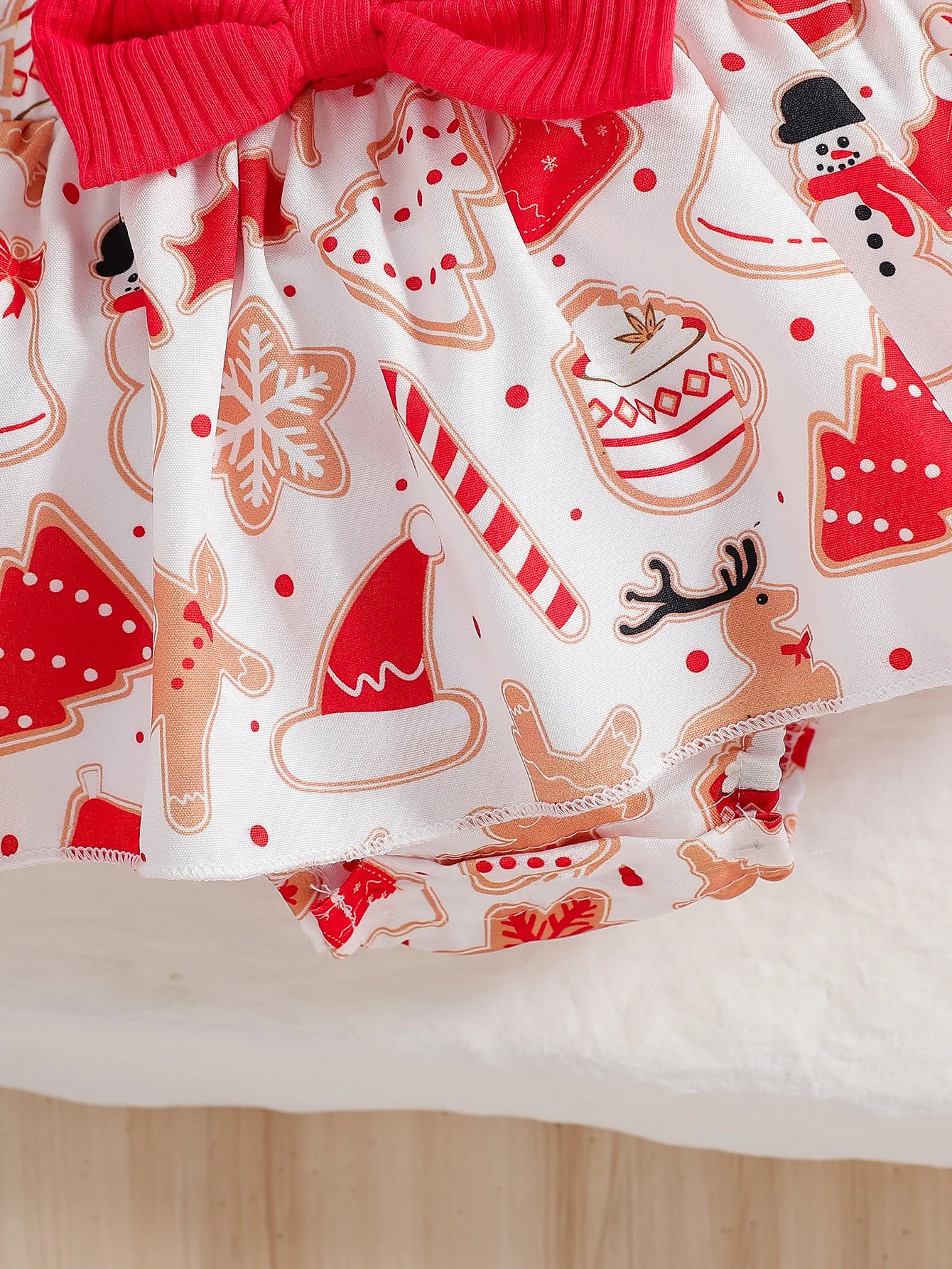 Baby Girl Christmas Outfit Set | Ruffled Long Sleeve Jumpsuit + Suspender Romper + Bow Socks + Headband | Cute Holiday Costume