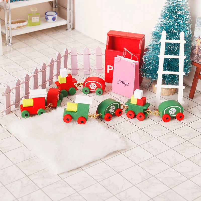 Christmas Dollhouse Decorations | Mini Snowflake Train, Festive Ornaments & Miniature Food Play Set