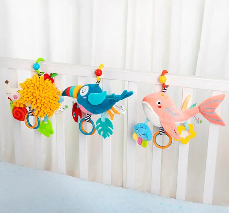 Soft Infant Crib & Stroller Mobile Hanging Rattle – Cute Stuffed Animal Baby Toys | Educational Hand Grip Toy for Brain Development
