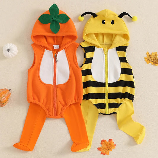 Baby Halloween Costume | Newborn Infant Pumpkin Print Romper + Stockings | Cute Animal Themed Outfit for Baby Boys & Girls
