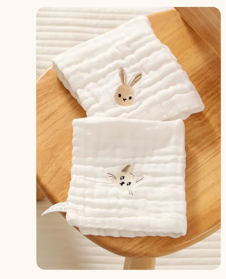 Baby Saliva Towels – 6 Layer Cotton Embroidered Washcloths | Soft Hand & Face Wipes, Burp Cloths, Bibs for Newborns & Toddlers
