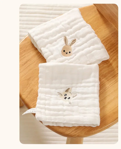 Baby Saliva Towels – 6 Layer Cotton Embroidered Washcloths | Soft Hand & Face Wipes, Burp Cloths, Bibs for Newborns & Toddlers