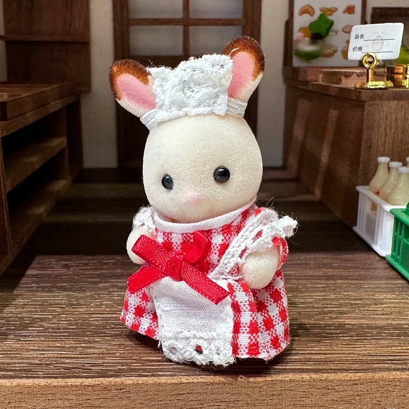 Original Sylvanian Families Rabbit Grove Family & Panda Chef Baby | Dollhouse Christmas Girl Flocking Dolls | Collectible Ornaments & Decorations