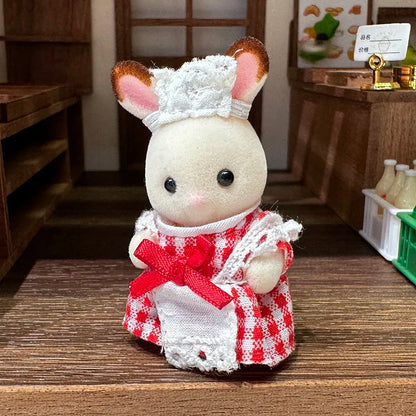 Original Sylvanian Families Rabbit Grove Family & Panda Chef Baby | Dollhouse Christmas Girl Flocking Dolls | Collectible Ornaments & Decorations