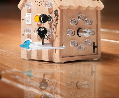 Montessori Busy House – Educational Wooden Activity Toy with Light Switches, Buttons & Music for 3-Year-Old Boys & Girls, Hands-On Learning Gift