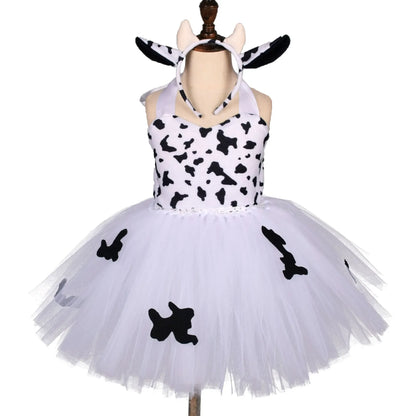 Baby Girls Halloween Animal Cosplay Costume | Kids Forest Theme Giraffe, Cow, Tiger, Leopard, Zebra Tutu Dress | Birthday & Party Outfit