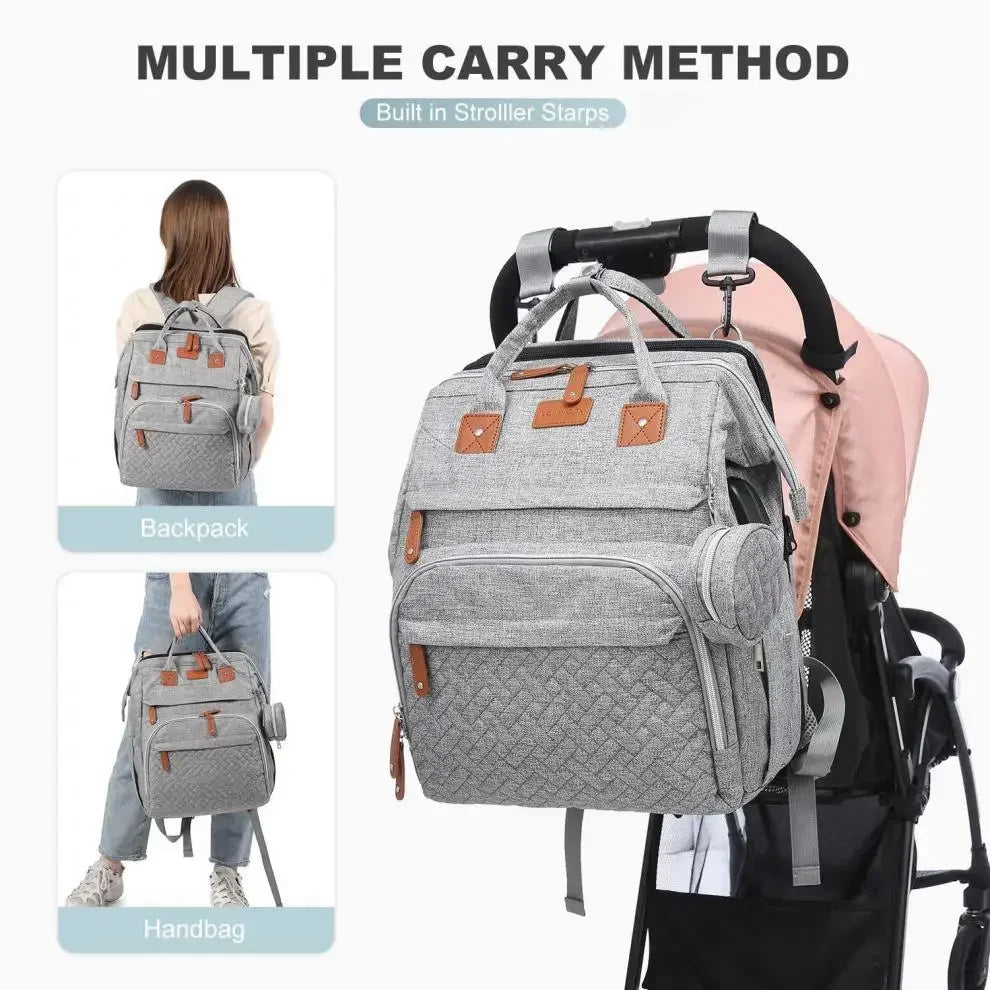 Portable Baby Diaper Bag with Changing Station – Travel Bassinet, Folding Crib, Shade Cloth & Waterproof Changing Pad
