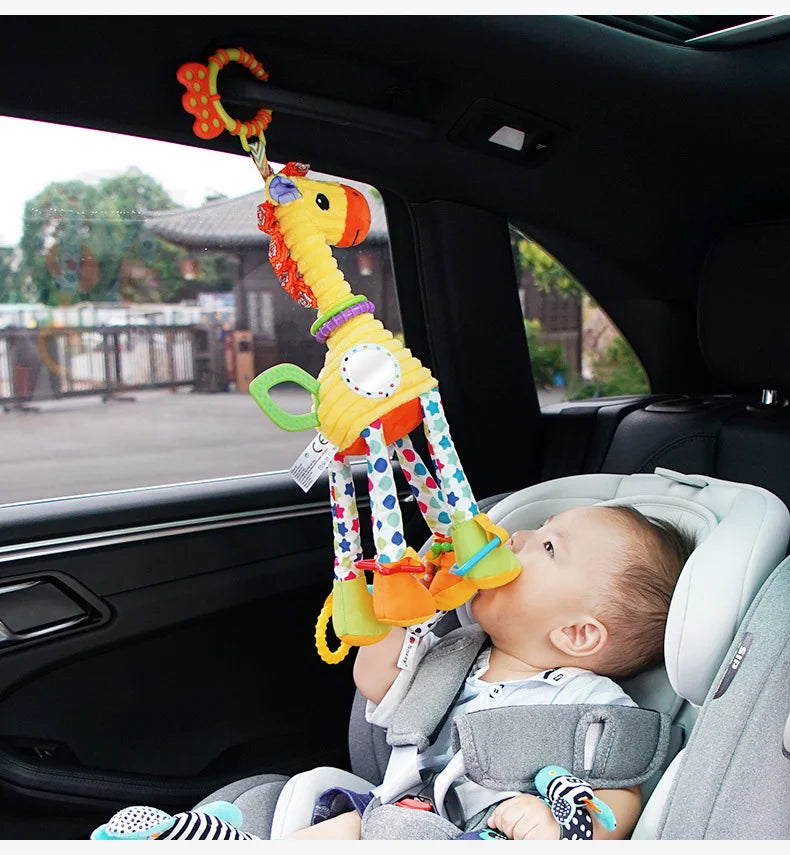 Soft Infant Crib & Stroller Mobile Hanging Rattle – Cute Stuffed Animal Baby Toys | Educational Hand Grip Toy for Brain Development