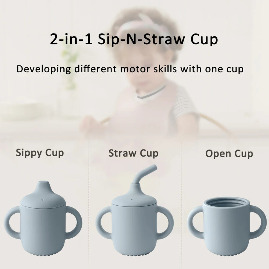 Silicone Baby Sippy Cup with Double Lids – BPA-Free Training Cup for Infants & Toddlers, Portable Feeding Water Bottle