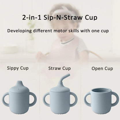 Silicone Baby Sippy Cup with Double Lids – BPA-Free Training Cup for Infants & Toddlers, Portable Feeding Water Bottle