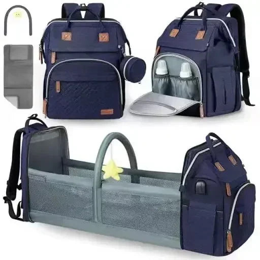 Portable Baby Diaper Bag with Changing Station – Travel Bassinet, Folding Crib, Shade Cloth & Waterproof Changing Pad