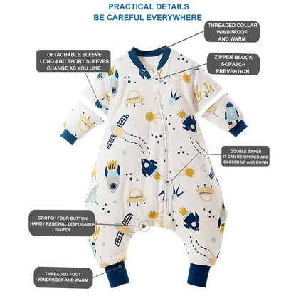 Baby Cartoon Split-Legged Sleepsack – Thickened Children’s Sleeping Bag with Detachable Sleeves for Boys & Girls, Autumn & Winter