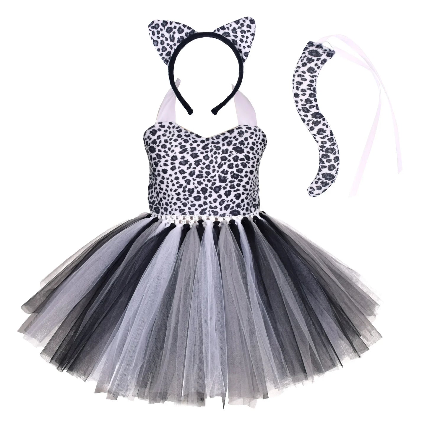 Baby Girls Halloween Animal Cosplay Costume | Kids Forest Theme Giraffe, Cow, Tiger, Leopard, Zebra Tutu Dress | Birthday & Party Outfit