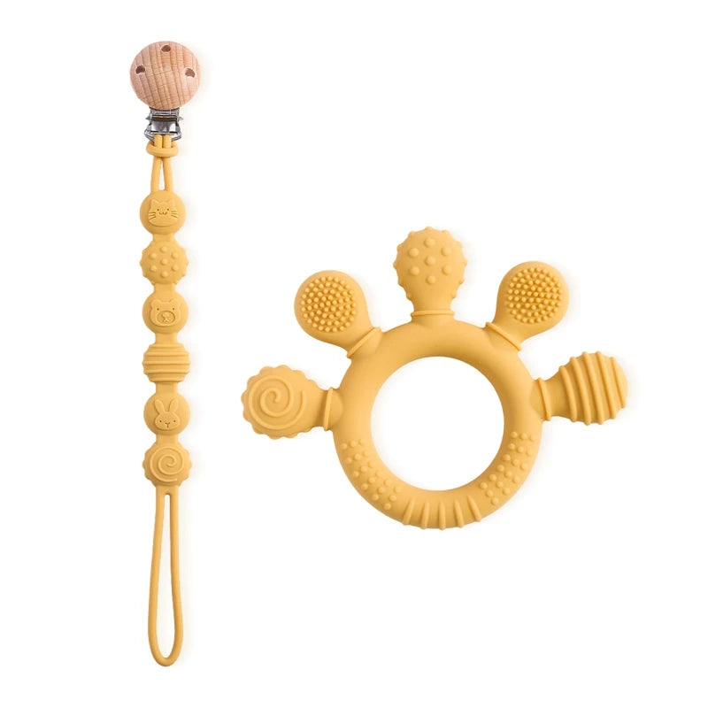 1PC Baby Silicone Teether Toy with Pacifier Chain | BPA-Free Finger Ring Soothing Teething Toy for Newborns & Baby Shower Gifts