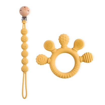 1PC Baby Silicone Teether Toy with Pacifier Chain | BPA-Free Finger Ring Soothing Teething Toy for Newborns & Baby Shower Gifts