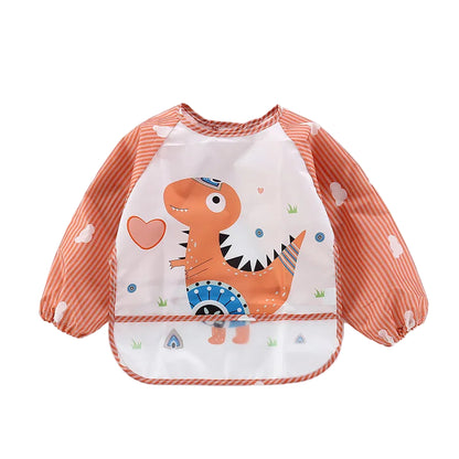 Baby Bibs Cute Colorful Cartoon Waterproof Bib Infant Eating Children Drawing Long Sleeve Pocket Apron Self Feeding Baby 0-3Y