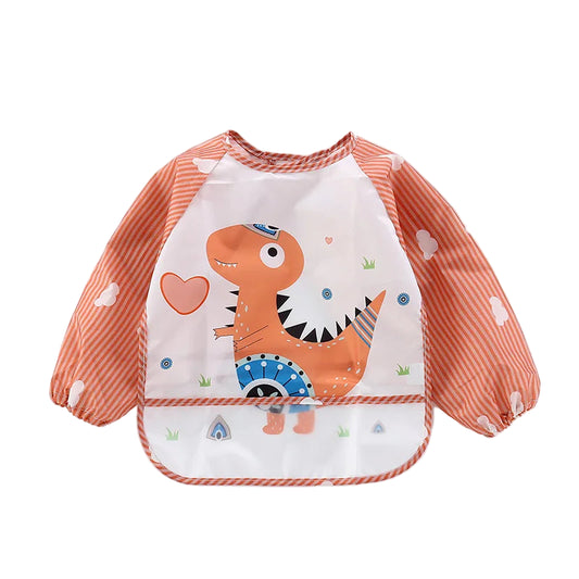 Baby Bibs Cute Colorful Cartoon Waterproof Bib Infant Eating Children Drawing Long Sleeve Pocket Apron Self Feeding Baby 0-3Y