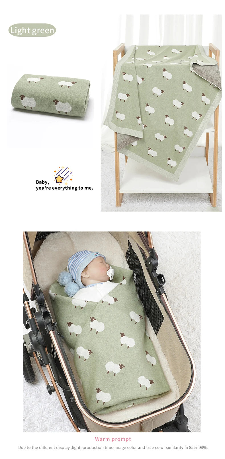 Infant Baby Cotton Blanket 90x70cm – Soft Sleepsack & Swaddle Quilt with Cute Cartoon Sheep | Newborn Boy & Girl Bedding Plaid for Crib & Stroller