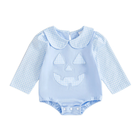 Infant Baby Halloween Romper | Long Sleeve Plaid Print Jumpsuit with Doll Collar | Cute Fall Outfit for Newborns & Toddlers