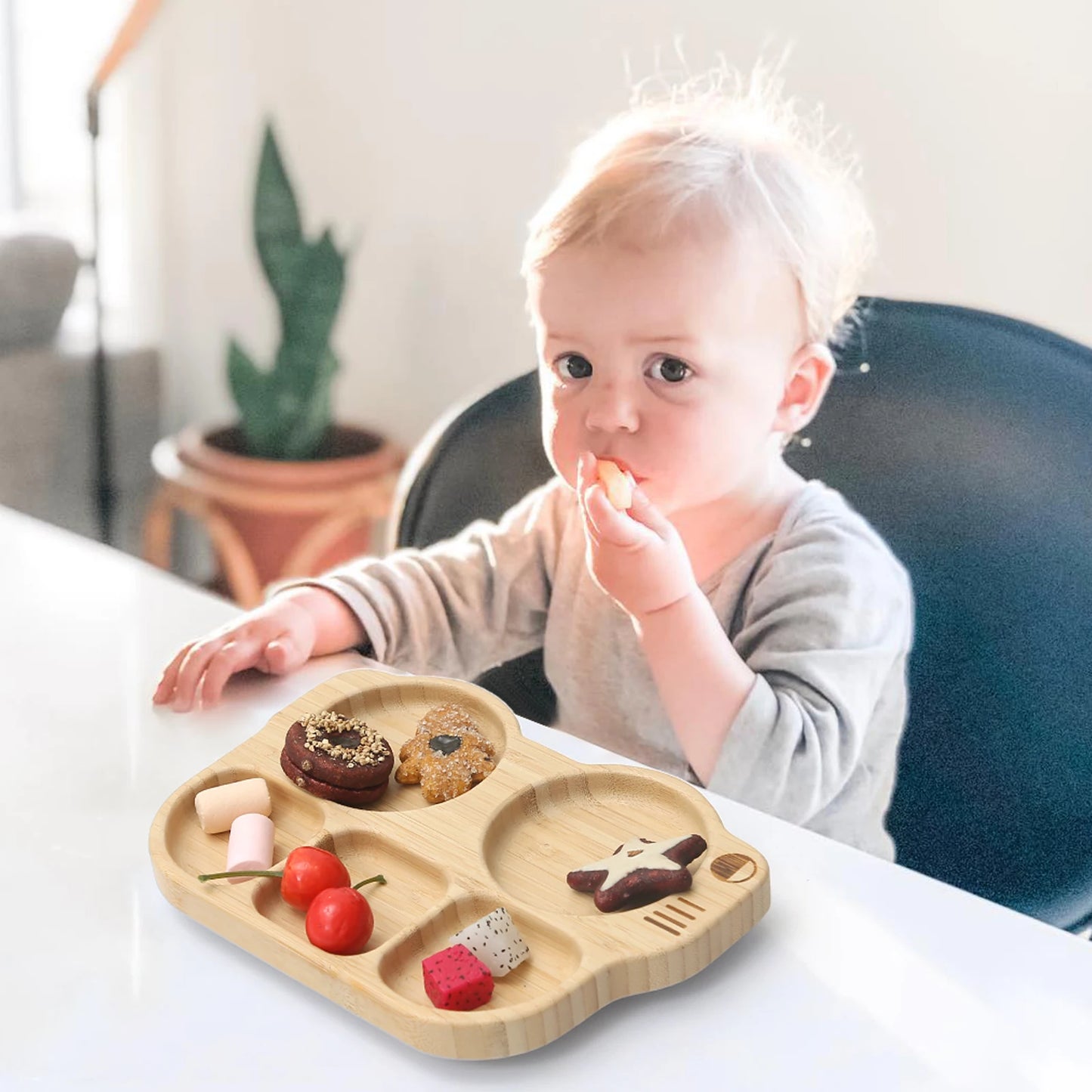 Baby Silicone Sucker Plate Spoon Fork Sets Children Feeding Tableware Set BPA Free Wooden Food Grade Dinner Plate Baby Stuff
