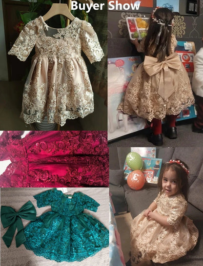 Baby Girl Christmas Dress | Toddler Long Sleeve Lace Tutu Princess Gown | 1st Birthday, Wedding & Party Outfit
