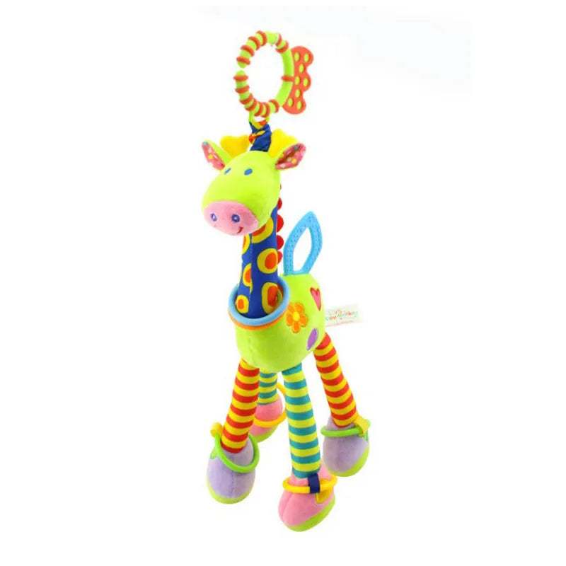 Soft Giraffe & Zebra Animal Handbell Rattle Plush Baby Toy with Teether | Infant Developmental Handle Toys for Newborn Gifts
