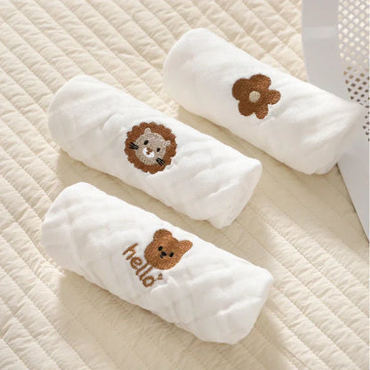 Baby Saliva Towels – 6 Layer Cotton Embroidered Washcloths | Soft Hand & Face Wipes, Burp Cloths, Bibs for Newborns & Toddlers