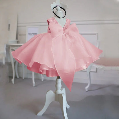 Baby Girl Elegant Dress | White & Pink Princess Outfit | 1st Birthday, Baptism, Christmas & Christening Party Dress
