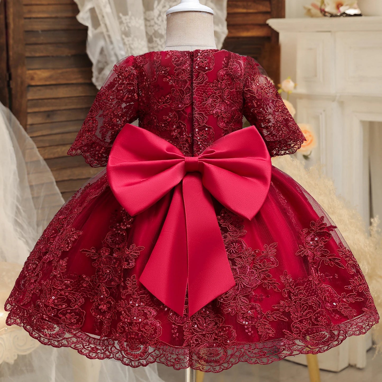 Baby Girl Christmas Dress | Toddler Long Sleeve Lace Tutu Princess Gown | 1st Birthday, Wedding & Party Outfit