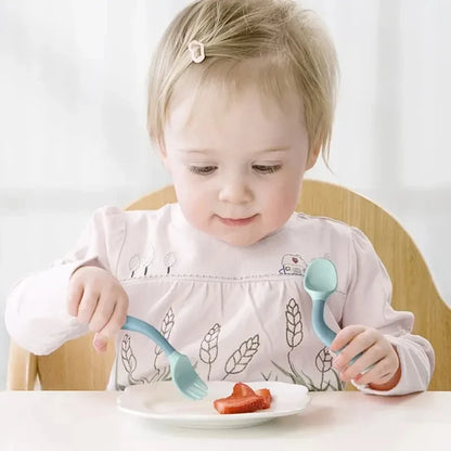 Baby Fork and Spoon Set – Bendable Toddler Utensils | Soft Silicone Handle Training Tableware for Infants & Kids, BPA-Free