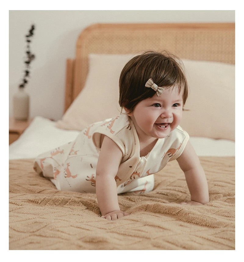 Baby Summer Sleeping Bag 0–24 Months – Lightweight 0.5 TOG Wearable Blanket, Thin Layer Sleep Sack with Anti-Kick Design, Beige Wheat Print