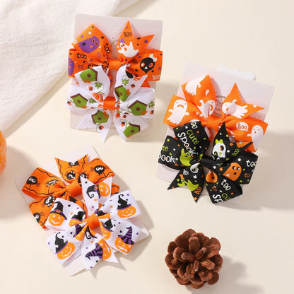 2PCS Baby Girl Halloween Hair Bows | Pumpkin Ghost Print Hair Clips | Toddler Kids Bowknot Hairpins & Accessories