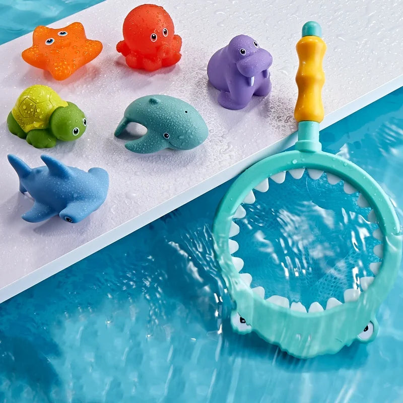Baby Bath Toy Net Fishing Set – Floating Cartoon Animal Water Toys for Kids, Bathtub, Pool & Beach Play Gift