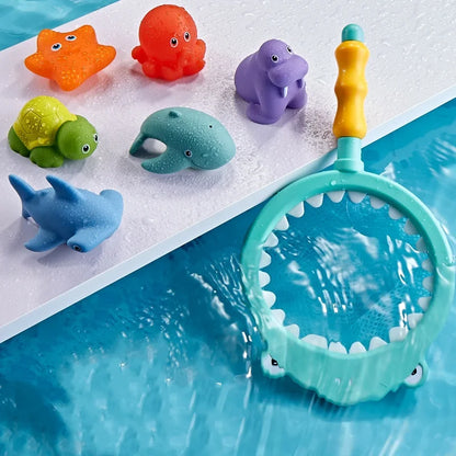 Baby Bath Toy Net Fishing Set – Floating Cartoon Animal Water Toys for Kids, Bathtub, Pool & Beach Play Gift