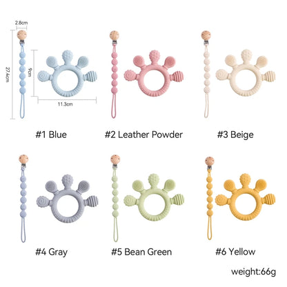 1PC Baby Silicone Teether Toy with Pacifier Chain | BPA-Free Finger Ring Soothing Teething Toy for Newborns & Baby Shower Gifts