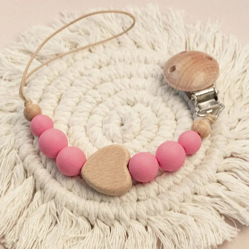 Baby Wooden Pacifier Clip | Crochet Cartoon Teething Soother Chain | BPA-Free Nursing Dummy Holder for Infants