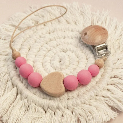 Baby Wooden Pacifier Clip | Crochet Cartoon Teething Soother Chain | BPA-Free Nursing Dummy Holder for Infants