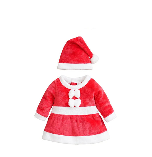 Christmas Baby Girl Outfit | Newborn Bow Flannel Dress + Hat | Soft Long Sleeve Winter Clothes 0–18 Months