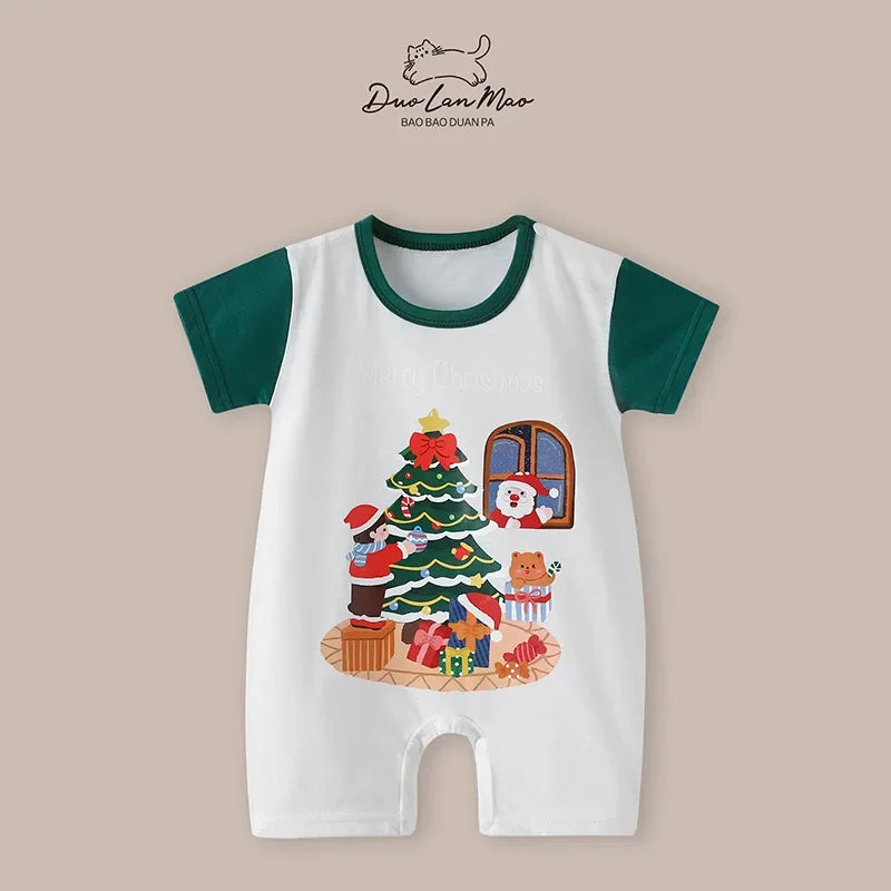 Baby First Christmas Costume | Newborn Infant Short Sleeve Bodysuit | Baby Boys Girls Thin Romper Jumpsuit Holiday Outfit